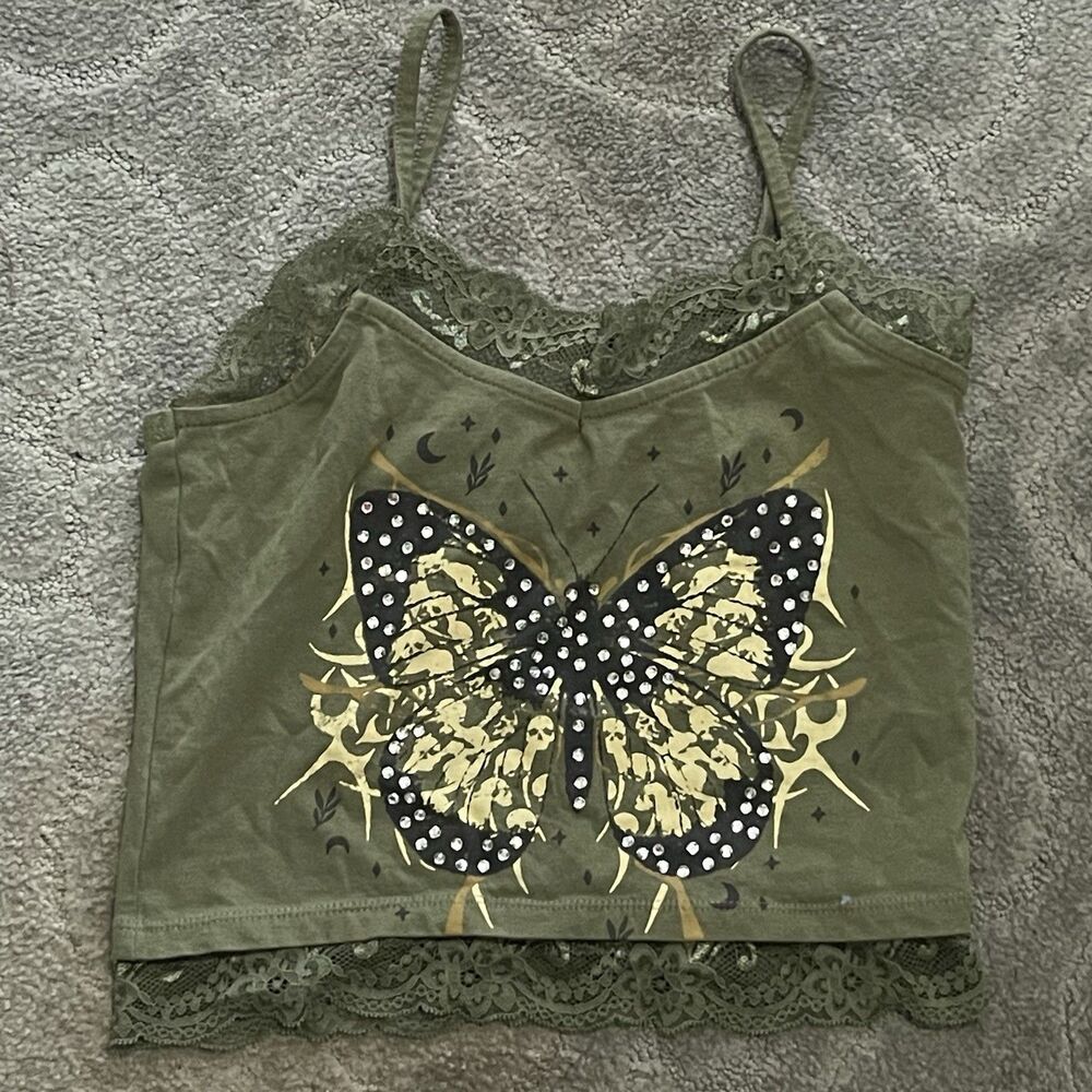 Green Sage Thorne & Fable Butterfly Lace Cami Cottage Core Boho Sz 10-12y Small - Picture 5 of 6